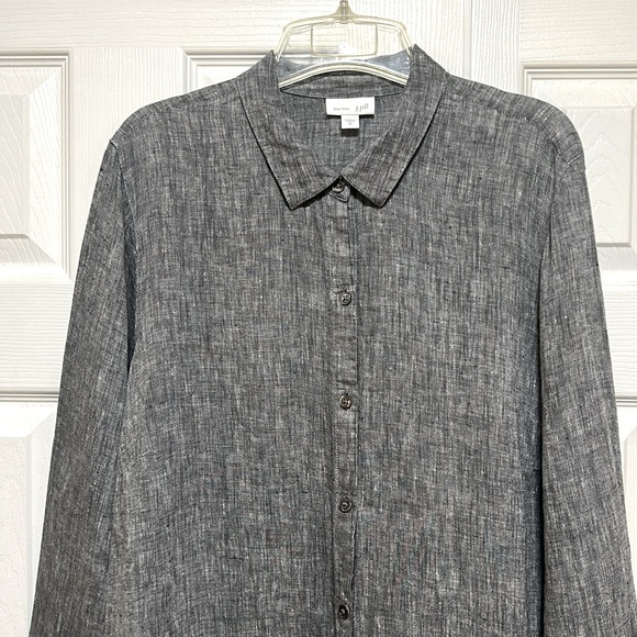 J. Jill Love Linen Yard Dyed Tunic Button Up Charcoal Gray- Size X-Large - Picture 4 of 9